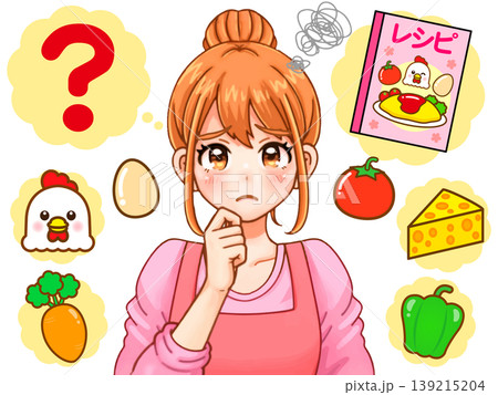 献立を考える主婦のイラスト素材3 139215204