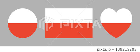 Flag of Poland. Flag icon, sticker. Poland flag heart, rectangle, circle banner. Round, rectangular, heart of Poland flag badge, background set. National flag button. Flag of Poland. Flag icon, sticker. Poland flag heart, rectangle, circle banner. Round, rectangular, heart of Poland flag badge, background set. National flag button. 139215205
