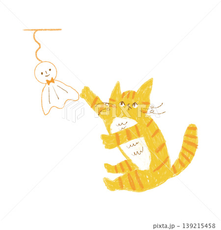 てるてる坊主と遊ぶ猫のイラスト てるてる坊主と遊ぶ猫のイラスト 139215458
