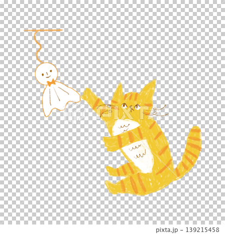 てるてる坊主と遊ぶ猫のイラスト てるてる坊主と遊ぶ猫のイラスト 139215458