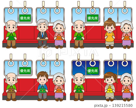 電車の優先席に座る乗客のイラスト素材セット 電車の優先席に座る乗客のイラスト素材セット 139215580
