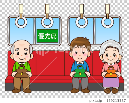 電車の優先席に座る乗客のイラスト素材2 139215587