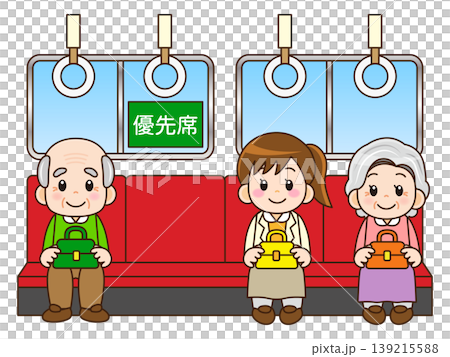 火車上乘客坐在優先座位上的示意圖(3) 火車上乘客坐在優先座位上的示意圖(3) 139215588