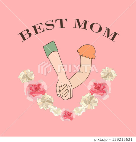 mothers day mom and daughter holding hand with carnation flowers cute cartoon vector flat design 139215621