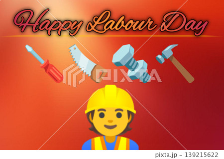 Happy Labour Day Illustration with Construction Tools and Worker Happy Labour Day Illustration with Construction Tools and Worker 139215622