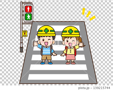 Illustration of a child crossing a pedestrian crossing Illustration of a child crossing a pedestrian crossing 139215744