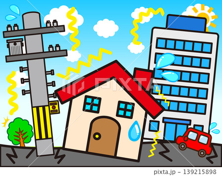 地震が発生した住宅街のイラスト素材 地震が発生した住宅街のイラスト素材 139215898