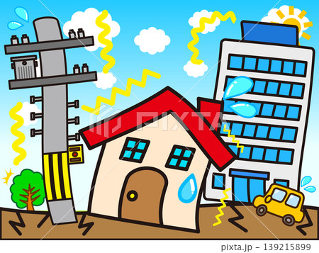 地震が発生した住宅街のイラスト素材2 139215899
