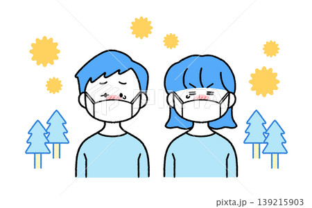 花粉症でマスク姿の子どものイラスト|使いやすいシンプルカラー 花粉症でマスク姿の子どものイラスト|使いやすいシンプルカラー 139215903