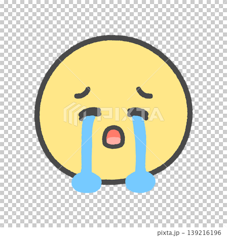 一個可愛的表情符號,描繪了一張哭泣不止、淚流滿面的臉——一張手繪的、放聲大哭的臉的插圖。 一個可愛的表情符號,描繪了一張哭泣不止、淚流滿面的臉——一張手繪的、放聲大哭的臉的插圖。 139216196