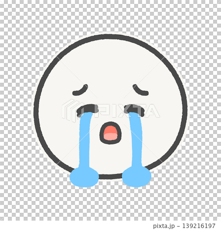 一個可愛的表情符號,描繪了一張哭泣不止、淚流滿面的臉——一張手繪的、放聲大哭的臉的插圖—— 一個可愛的表情符號,描繪了一張哭泣不止、淚流滿面的臉——一張手繪的、放聲大哭的臉的插圖—— 139216197