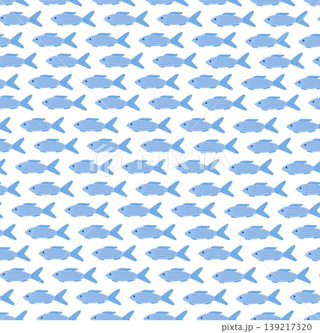 Whimsical sea or river fish seamless pattern simple hand drawn illustration, stylized marine life underwater character for poster, nursery room decor, home design, sea life concept, decorative element 139217320