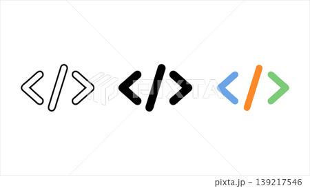 Embed code html icon set with angle brackets and slash symbols in outline solid black and colorful design styles isolated on white background Embed code html icon set with angle brackets and slash symbols in outline solid black and colorful design styles isolated on white background 139217546