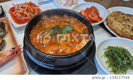 delicious authentic spicy korean seafood fish stew maeuntang 139217548