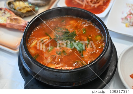 delicious authentic spicy korean seafood fish stew maeuntang 139217554