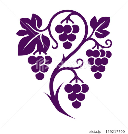 Minimalist and modern logo grapes and vines in purple silhouette Minimalist and modern logo grapes and vines in purple silhouette 139217700