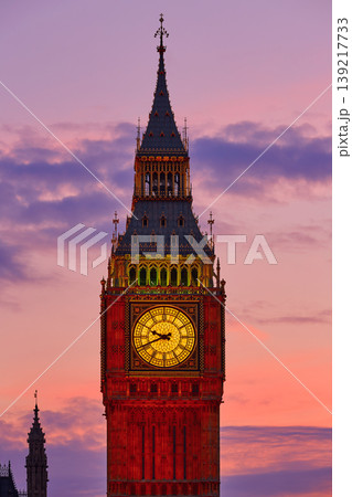 Big Ben Clock Tower in London sunset England Big Ben Clock Tower in London sunset England 139217733