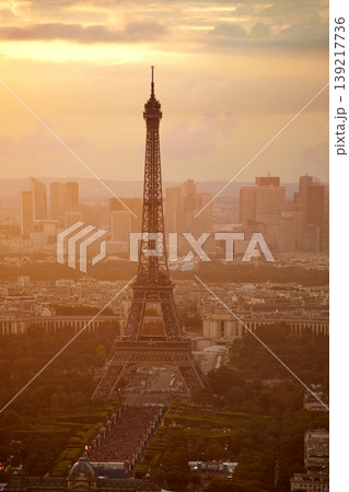 Eiffel Tower in Paris aerial sunset France 139217736