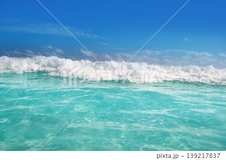 blue turquoise wave caribbean sea water foam 139217837