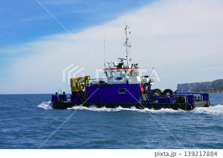 Dredge big boat to drag marine bottom Dredge big boat to drag marine bottom 139217884