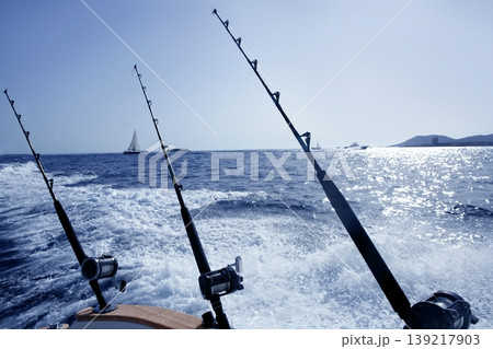 Boat trolling fishing on Mediterranean Boat trolling fishing on Mediterranean 139217903