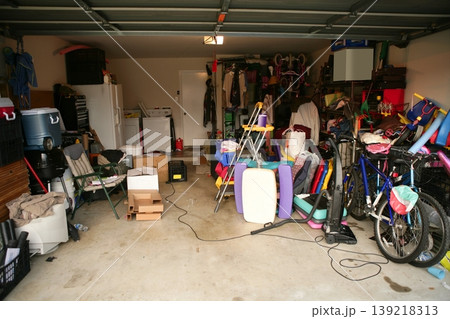 messy abandoned garage full of stuff messy abandoned garage full of stuff 139218313