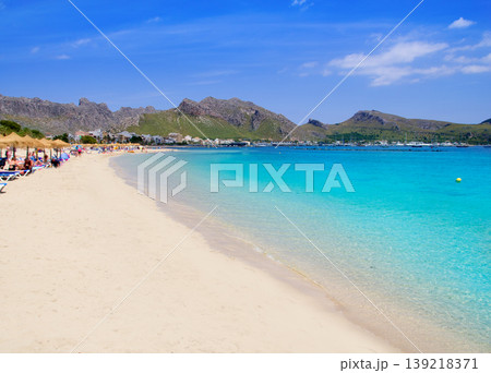 Pollensa sand beach in Mediterranean Mallorca island Pollensa sand beach in Mediterranean Mallorca island 139218371