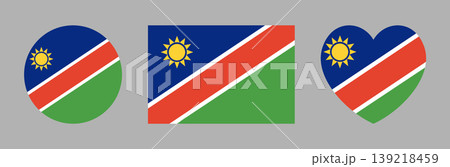 Round, rectangular, heart of Namibia flag badge, sticker set. Button, banner flag of Namibia. National Namibia flag rectangle, circle, heart icon, background Round, rectangular, heart of Namibia flag badge, sticker set. Button, banner flag of Namibia. National Namibia flag rectangle, circle, heart icon, background 139218459
