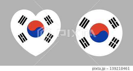 Flag of South Korea. South Korean heart, circle flag logo, icon, sticker set. South Korea round, heart flag badge, button. National flag emblem, background, banner. 139218461