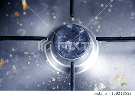 Dirty kitchen on stainless steel macro 139218552