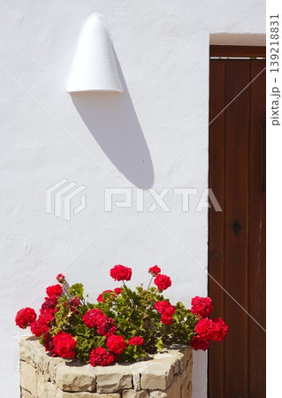 mediterranean white houses red geraniums mediterranean white houses red geraniums 139218831