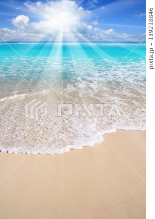 Caribbean turquoise beach sea sun beams Caribbean turquoise beach sea sun beams 139218846
