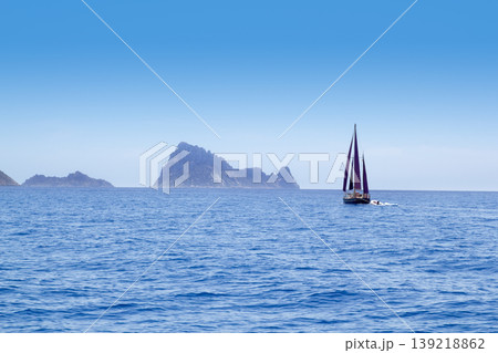 Ibiza Red sails sailboat in Es Vedra Ibiza Red sails sailboat in Es Vedra 139218862