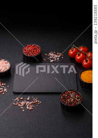 A blank slate board on a dark background for Asian food. A blank slate board A blank slate board on a dark background for Asian food. A blank slate board 139218885