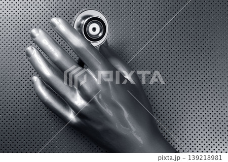 Health stethoscope futuristic silver hand Health stethoscope futuristic silver hand 139218981