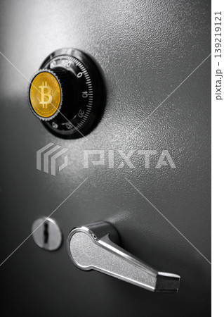 Bitcoin BTC safe steel box currency safety concept Bitcoin BTC safe steel box currency safety concept 139219121