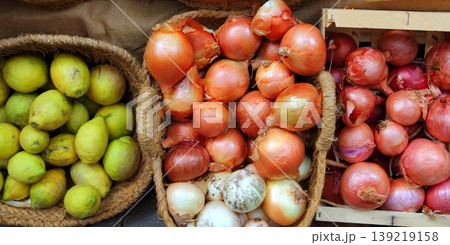 fruits and vegetables market shop onion and lemon basket fruits and vegetables market shop onion and lemon basket 139219158