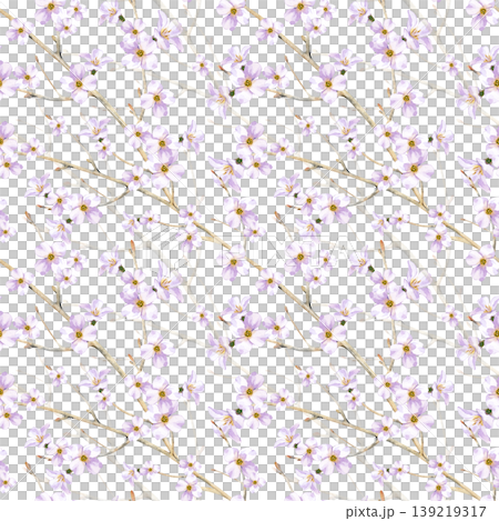 Seamless watercolor pattern with beautiful spring cherry blossoms. The hand-painted drawing is made in the form of light pink flowers on graceful tree branches. This is a romantic floral illustration Seamless watercolor pattern with beautiful spring cherry blossoms. The hand-painted drawing is made in the form of light pink flowers on graceful tree branches. This is a romantic floral illustration 139219317