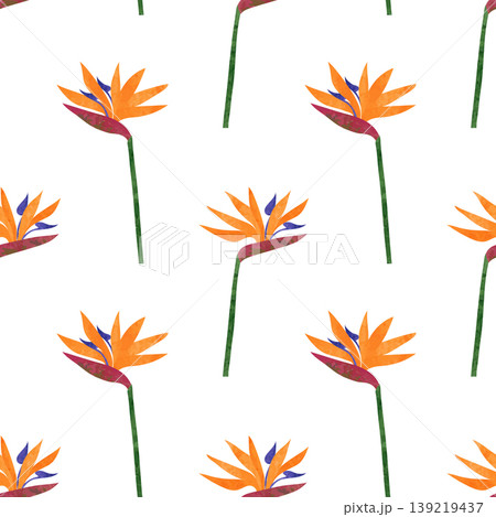 Seamless strelitzia flowers pattern. Vector tropic background Seamless strelitzia flowers pattern. Vector tropic background 139219437