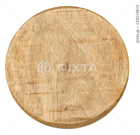 Round, flat piece of light wood on an isolated background 139219615
