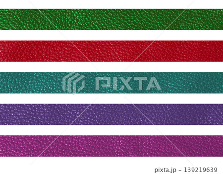 A set of multi-colored horizontal stripes with the texture of genuine leather in different colors on an isolated background A set of multi-colored horizontal stripes with the texture of genuine leather in different colors on an isolated background 139219639