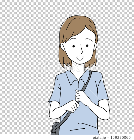 一位女士背著單肩包的插圖——沒有陰影，簡潔明了。 139220060