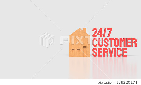 24 7 Customer Service Home Support Concept With Wooden House And Red Text 3d render. 139220171