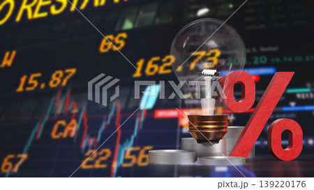 Interest Rate And Financial Innovation Concept With Percent Symbol Light Bulb And Stock Market Background 3d render. Interest Rate And Financial Innovation Concept With Percent Symbol Light Bulb And Stock Market Background 3d render. 139220176
