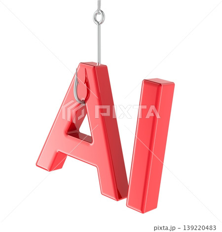 AI on the fishing hook, artificial intelligence bait and technology trap. 3d rendering 139220483