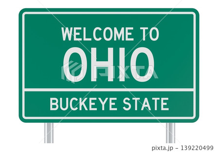 Ohio welcome road sign, for Buckeye State. 3d rendering Ohio welcome road sign, for Buckeye State. 3d rendering 139220499