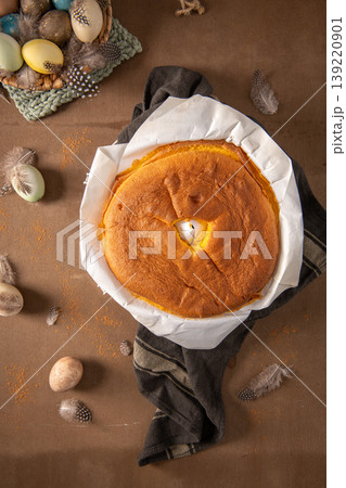 Top View of Traditional Pao de Lo Sponge Cake for Easter Celebration 139220901