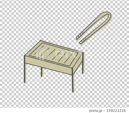 Barbecue grill and tongs: Camping cooking utensils Barbecue grill and tongs: Camping cooking utensils 139221216