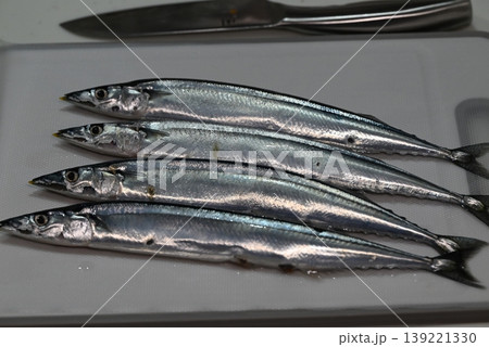秋の味覚の新鮮な生の秋刀魚 139221330