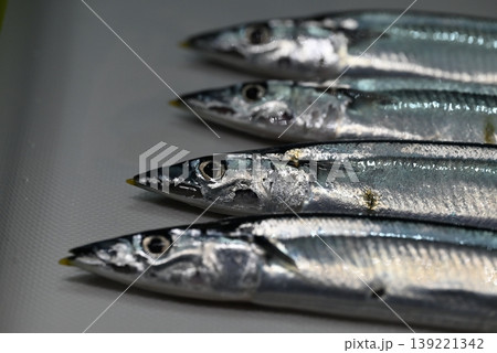 秋の味覚の新鮮な生の秋刀魚 秋の味覚の新鮮な生の秋刀魚 139221342